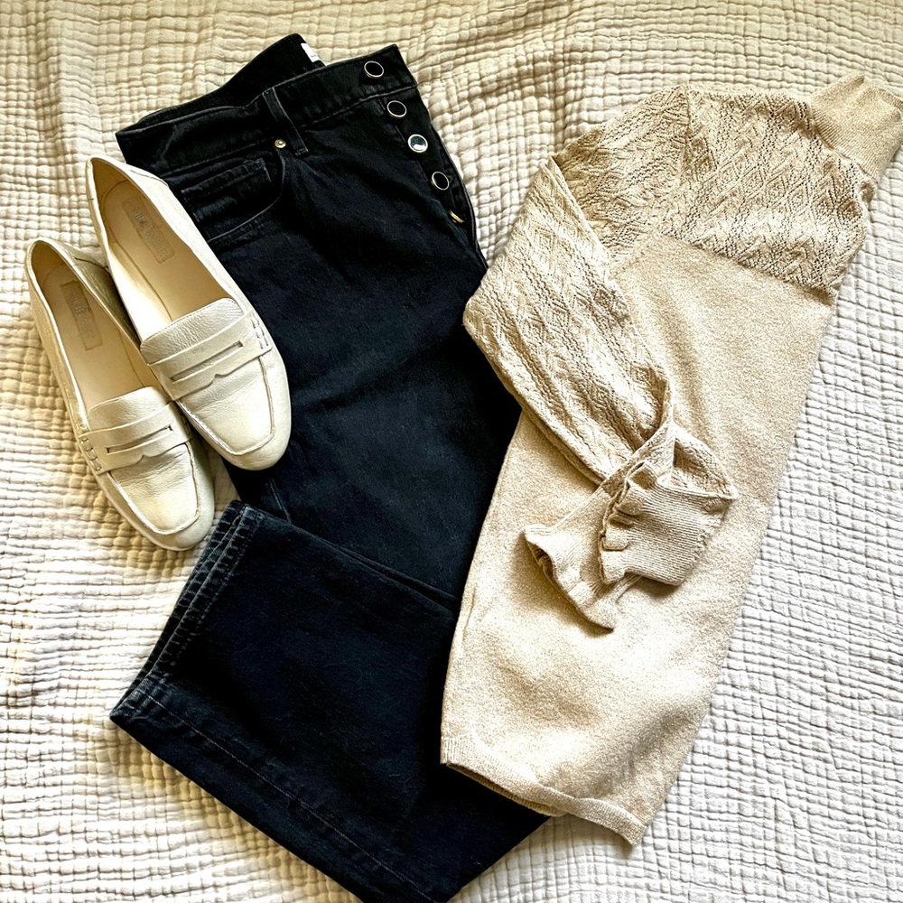 Mock Neck Sweater with gold sparkle detail